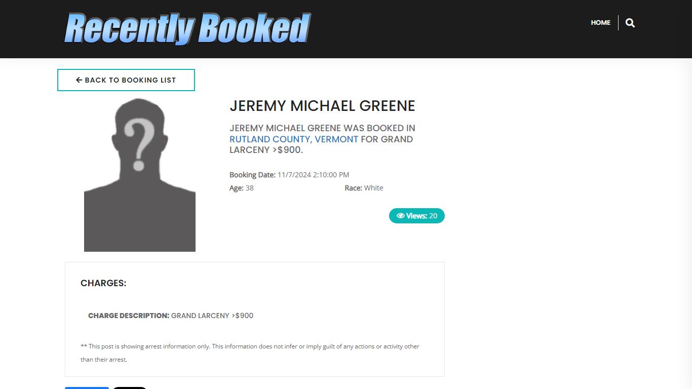 Recent Booking / Mugshot for JEREMY MICHAEL GREENE in Rutland County ...