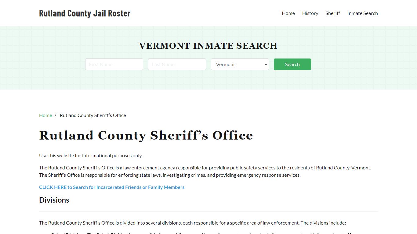 Rutland County Sheriff Office, VT, Arrest Warrants Search