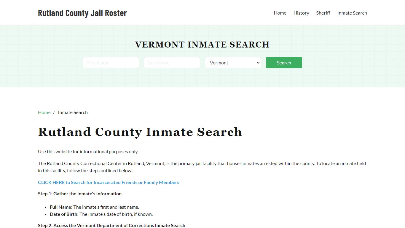 Rutland County, VT Detainee Lookup