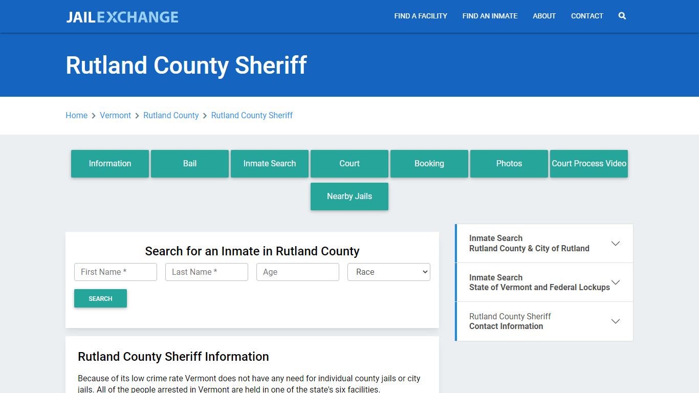 Rutland County Sheriff Roster Lookup, VT, Inmate Search - Jail Exchange