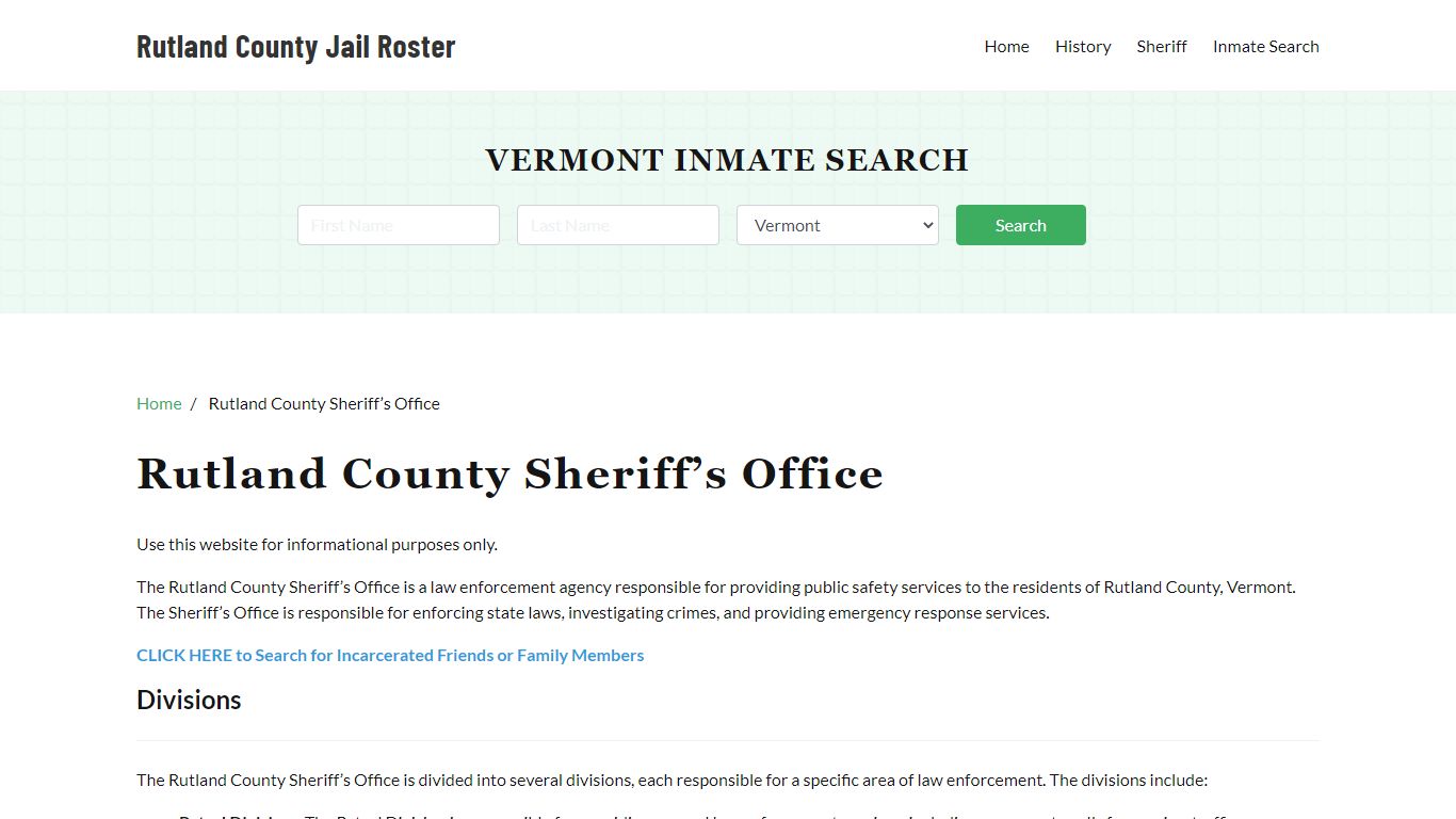 Rutland County Sheriff Office, VT, Arrest Warrants Search